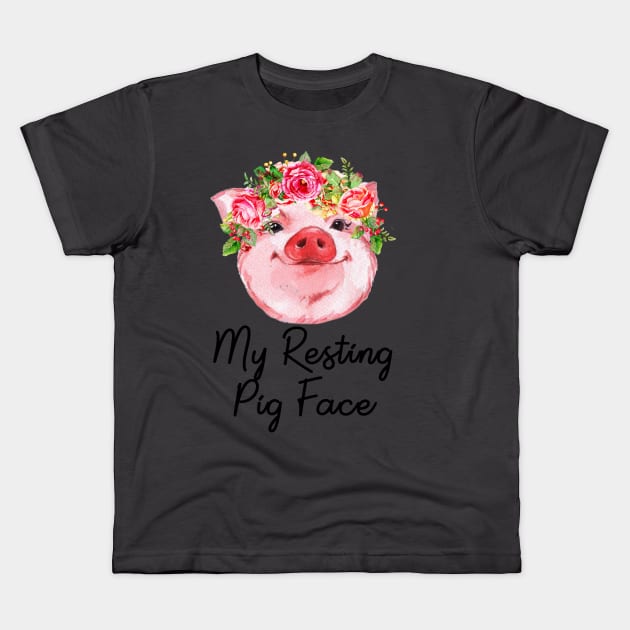 Cute Pig Face Flower Design. Kids T-Shirt by tonydale